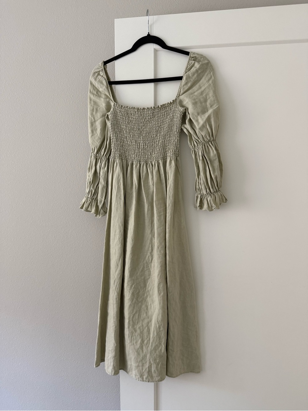Reformation Sage Green Smocked Midi Dress